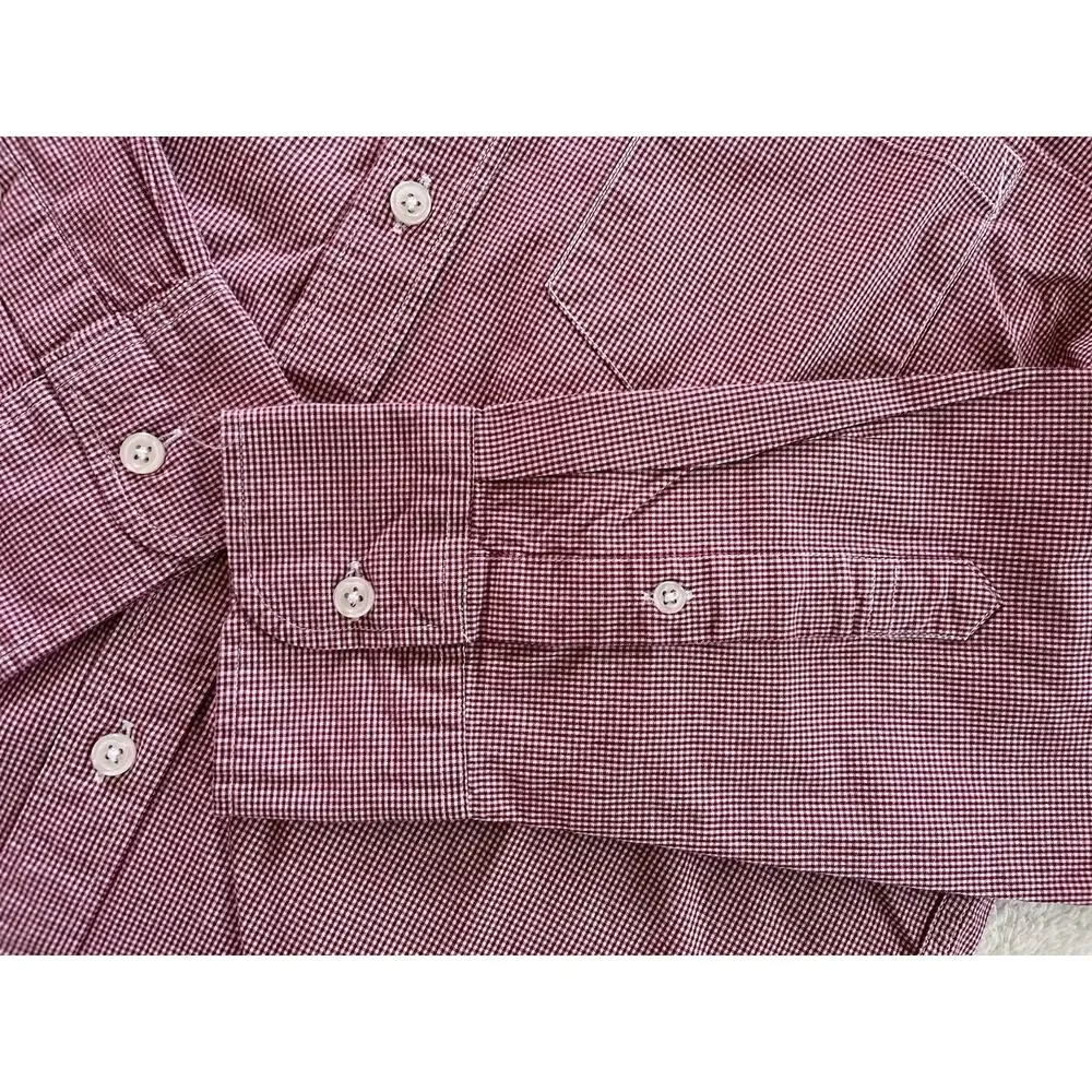 J Crew Shirt Mens Medium Burgundy Check Slim Fit Flex Button Down EUC